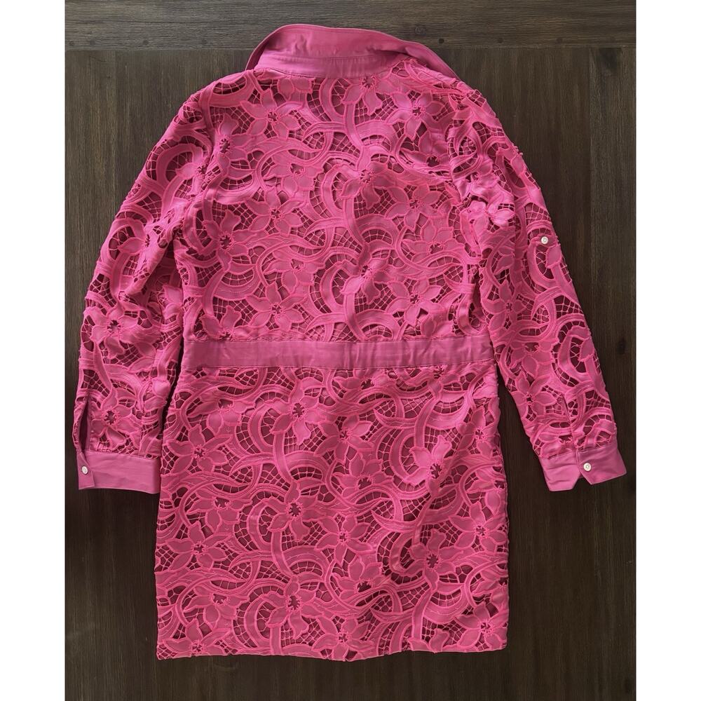Badgley Mischka Guipur Lace Dress Pink Roll Tab Sleeve Business Casual 12 - Picture 3 of 10